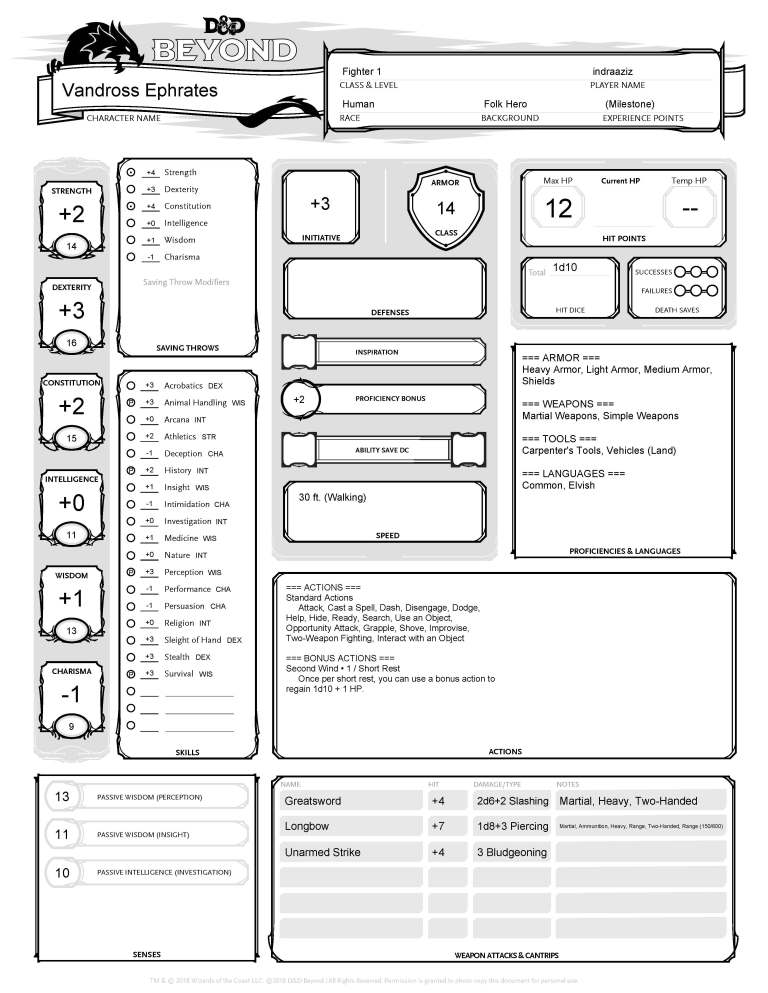 Contoh Pre-Made Character Sheet D&amp;D (Human Fighter) – Dungeons ...